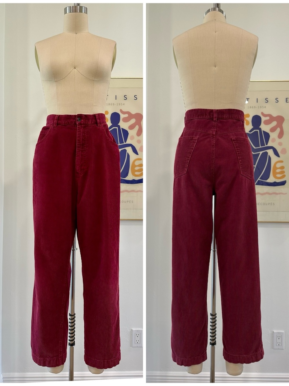 Vintages Cropped Bugle Boy Corduroy Jeans in Burgundy